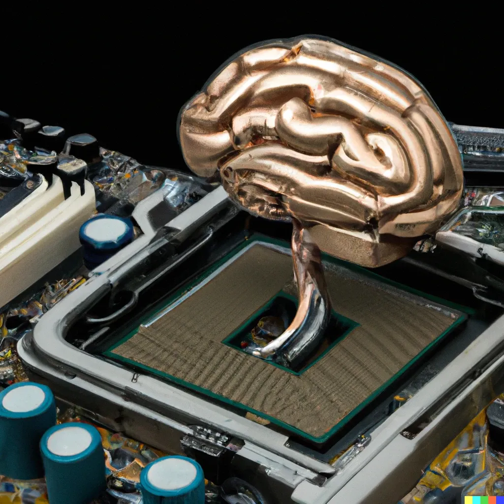 Computer motherboard with a brain hooked to the cpu socket